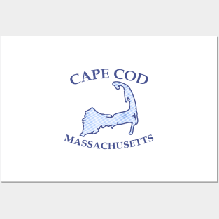 Preppy Vintage Blue Cape Cod Massachusetts Map Posters and Art